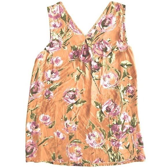 Charming Charlie Deep Sheer V-Neck Orange Floral Print Tank Top Medium - Picture 4 of 6